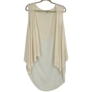 She & Sky Silk Blend Cream Knit Sleeveless Cardigan Coastal Beach Size Large